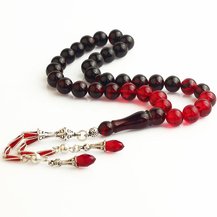 Tesbihevim | Globe Cut Fire Amber Tasbih with Silver Tassel Tesbihevim Prayer Beeds