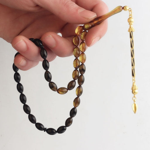 Tesbihevim | Gold Plated Amber Tasbih with Silver Tassel Tesbihevim Prayer Beeds