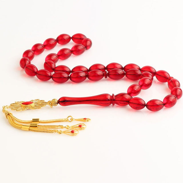 Tesbihevim | Gold Plated Fire Amber Tasbih with Silver Tassel