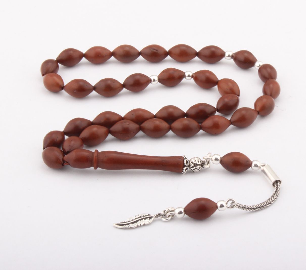 Tesbihevim | Kuka Wood Tasbih Barley Cut with 925 Sterling Silver Tassel